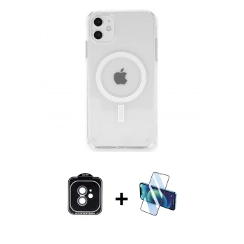 MARSİLYAN™- iPhone 11 Kılıf Ahenk Yansıma Prime - Siyah 3D Antistatik Seramik Nano Ekran Koruyucu + PVD Metal Kamera Lens - YL
