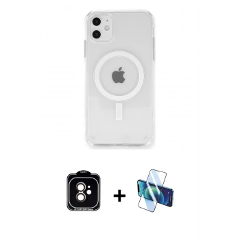 MARSİLYAN™- iPhone 11 Kılıf Ahenk Yansıma Prime - Siyah 3D Antistatik Seramik Nano Ekran Koruyucu + PVD Metal Kamera Lens - TU
