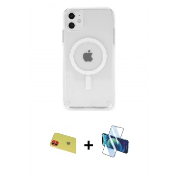 MARSİLYAN™- iPhone 11 Kılıf Ahenk Yansıma Prime - Siyah 3D Antistatik Seramik Nano Ekran Koruyucu + Rainbow Kamera Lens Koruma Cam - KI