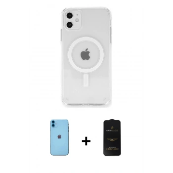 MARSİLYAN™- iPhone 11 Kılıf Ahenk Yansıma Prime - Siyah 6D Antistatik Mat Seramik Hayalet Nano Ekran Koruyucu + Neon Fosforlu Kamera Lens - MI