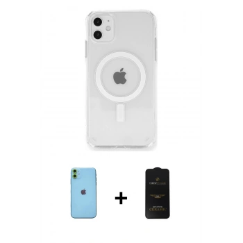 MARSİLYAN™- iPhone 11 Kılıf Ahenk Yansıma Prime - Siyah 6D Antistatik Mat Seramik Hayalet Nano Ekran Koruyucu + Neon Fosforlu Kamera Lens - YL