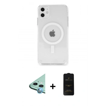 MARSİLYAN™- iPhone 11 Kılıf Ahenk Yansıma Prime - Siyah 6D Antistatik Mat Seramik Hayalet Nano Ekran Koruyucu + Raze Metal Kamera Lens - MI