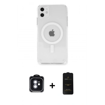 MARSİLYAN™- iPhone 11 Kılıf Ahenk Yansıma Prime - Siyah 6D Antistatik Mat Seramik Hayalet Nano Ekran Koruyucu + PVD Metal Kamera Lens - MI