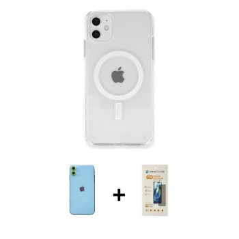 MARSİLYAN™- iPhone 11 Kılıf Ahenk Yansıma Prime - Siyah 6D Mat Seramik Hayalet Nano Ekran Koruyucu + Neon Fosforlu Kamera Lens - YL