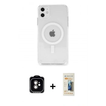 MARSİLYAN™- iPhone 11 Kılıf Ahenk Yansıma Prime - Siyah 6D Mat Seramik Hayalet Nano Ekran Koruyucu + PVD Metal Kamera Lens - TU
