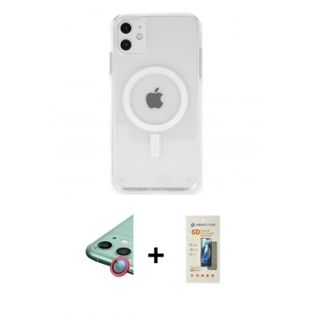 MARSİLYAN™- iPhone 11 Kılıf Ahenk Yansıma Prime - Siyah 6D Mat Seramik Hayalet Nano Ekran Koruyucu + Raze Metal Kamera Lens - KI