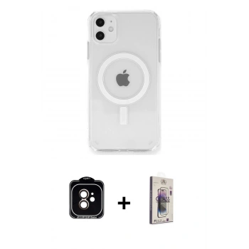 MARSİLYAN™- iPhone 11 Kılıf Ahenk Yansıma Prime - Siyah Bilvis 3D Cam Ekran Koruyucu + PVD Metal Kamera Lens - TU