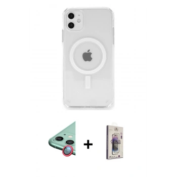 MARSİLYAN™- iPhone 11 Kılıf Ahenk Yansıma Prime - Siyah Bilvis 3D Cam Ekran Koruyucu + Raze Metal Kamera Lens - KI