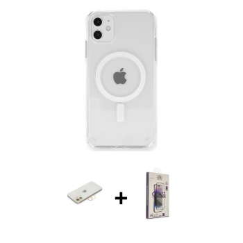 MARSİLYAN™- iPhone 11 Kılıf Ahenk Yansıma Prime - Siyah Bilvis 3D Cam Ekran Koruyucu + Renkli Kamera Lens Koruma Cam - SI
