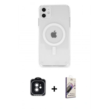 MARSİLYAN™- iPhone 11 Kılıf Ahenk Yansıma Prime - Siyah Bilvis 3D Mat Cam Ekran Koruyucu + PVD Metal Kamera Lens - SH