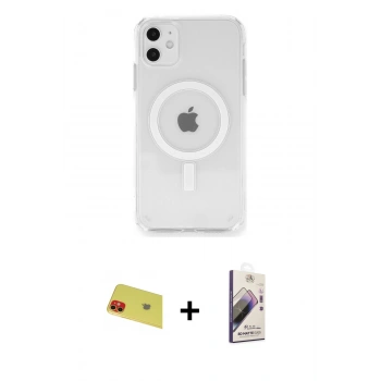 MARSİLYAN™- iPhone 11 Kılıf Ahenk Yansıma Prime - Siyah Bilvis 3D Mat Cam Ekran Koruyucu + Rainbow Kamera Lens Koruma Cam - KI