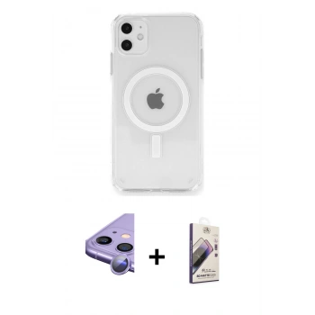 MARSİLYAN™- iPhone 11 Kılıf Ahenk Yansıma Prime - Siyah Bilvis 3D Mat Cam Ekran Koruyucu + Raze Metal Kamera Lens - MR