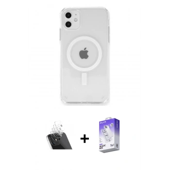 MARSİLYAN™- iPhone 11 Kılıf Ahenk Yansıma Prime - Siyah Bilvis 5in1 3D Magic Cam Ekran Koruyucu + Kamera Lens Koruma Cam - SF