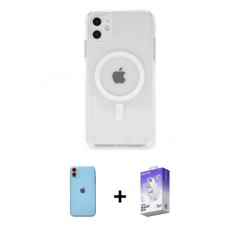 MARSİLYAN™- iPhone 11 Kılıf Ahenk Yansıma Prime - Siyah Bilvis 5in1 3D Magic Cam Ekran Koruyucu + Neon Fosforlu Kamera Lens - TU