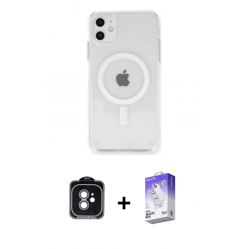 MARSİLYAN™- iPhone 11 Kılıf Ahenk Yansıma Prime - Siyah Bilvis 5in1 3D Magic Cam Ekran Koruyucu + PVD Metal Kamera Lens - MI