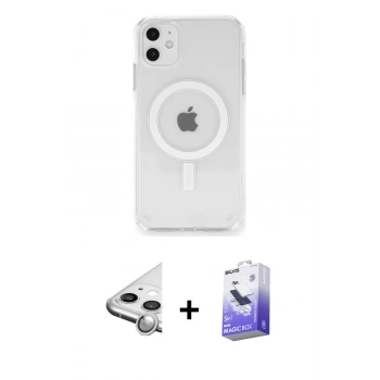 MARSİLYAN™- iPhone 11 Kılıf Ahenk Yansıma Prime - Siyah Bilvis 5in1 5D Magic Hayalet Cam Ekran Koruyucu + Raze Metal Kamera Lens - GS