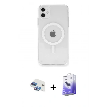 MARSİLYAN™- iPhone 11 Kılıf Ahenk Yansıma Prime - Siyah Bilvis 5in1 5D Magic Hayalet Cam Ekran Koruyucu + Pers Alüminyum Kamera Lens - GI