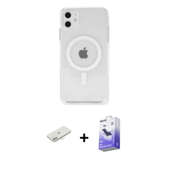 MARSİLYAN™- iPhone 11 Kılıf Ahenk Yansıma Prime - Siyah Bilvis 5in1 5D Magic Hayalet Cam Ekran Koruyucu + Renkli Kamera Lens Koruma Cam - SI