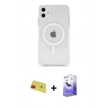 MARSİLYAN™- iPhone 11 Kılıf Ahenk Yansıma Prime - Siyah Bilvis 5in1 5D Magic Hayalet Cam Ekran Koruyucu + Rainbow Kamera Lens Koruma Cam - KI