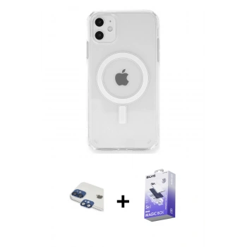 MARSİLYAN™- iPhone 11 Kılıf Ahenk Yansıma Prime - Siyah Bilvis 5in1 5D Magic Hayalet Cam Ekran Koruyucu + Pers Alüminyum Kamera Lens - LT