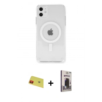 MARSİLYAN™- iPhone 11 Kılıf Ahenk Yansıma Prime - Siyah Bilvis Hayalet Cam Ekran Koruyucu + Rainbow Kamera Lens Koruma Cam - KI