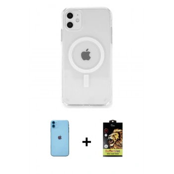 MARSİLYAN™- iPhone 11 Kılıf Ahenk Yansıma Prime - Siyah Buffer Cam Ekran Koruyucu + Neon Fosforlu Kamera Lens - MI