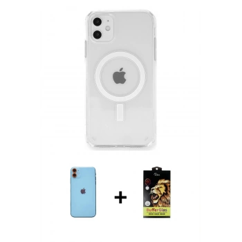 MARSİLYAN™- iPhone 11 Kılıf Ahenk Yansıma Prime - Siyah Buffer Cam Ekran Koruyucu + Neon Fosforlu Kamera Lens - TU