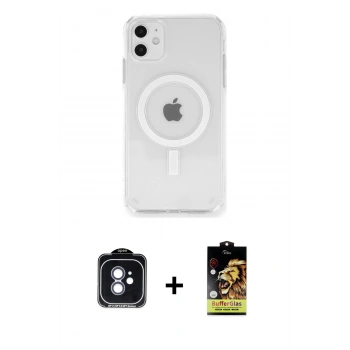 MARSİLYAN™- iPhone 11 Kılıf Ahenk Yansıma Prime - Siyah Buffer Cam Ekran Koruyucu + PVD Metal Kamera Lens - MI