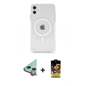MARSİLYAN™- iPhone 11 Kılıf Ahenk Yansıma Prime - Siyah Buffer Cam Ekran Koruyucu + Raze Metal Kamera Lens - KI