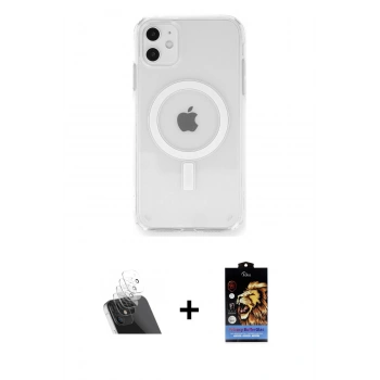 MARSİLYAN™- iPhone 11 Kılıf Ahenk Yansıma Prime - Siyah Buffer Hayalet Cam Ekran Koruyucu + Kamera Lens Koruma Cam - SF
