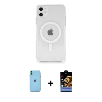 MARSİLYAN™- iPhone 11 Kılıf Ahenk Yansıma Prime - Siyah Buffer Hayalet Cam Ekran Koruyucu + Neon Fosforlu Kamera Lens - YL