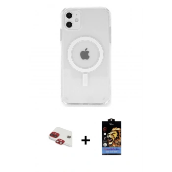 MARSİLYAN™- iPhone 11 Kılıf Ahenk Yansıma Prime - Siyah Buffer Hayalet Cam Ekran Koruyucu + Pers Alüminyum Kamera Lens - KI