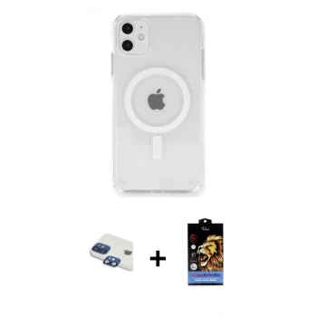 MARSİLYAN™- iPhone 11 Kılıf Ahenk Yansıma Prime - Siyah Buffer Hayalet Cam Ekran Koruyucu + Pers Alüminyum Kamera Lens - LT