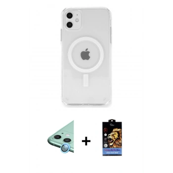 MARSİLYAN™- iPhone 11 Kılıf Ahenk Yansıma Prime - Siyah Buffer Hayalet Cam Ekran Koruyucu + Raze Metal Kamera Lens - MI
