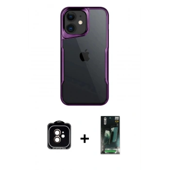 MARSİLYAN™- iPhone 11 Kılıf Akış Çizgi Koleksiyonu - Şeffaf 360 Full Body Arka Koruyucu + PVD Metal Kamera Lens - TU