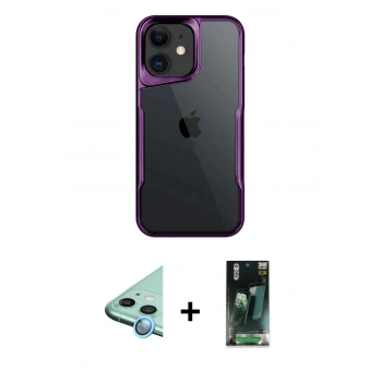 MARSİLYAN™- iPhone 11 Kılıf Akış Çizgi Koleksiyonu - Şeffaf 360 Full Body Arka Koruyucu + Raze Metal Kamera Lens - MI