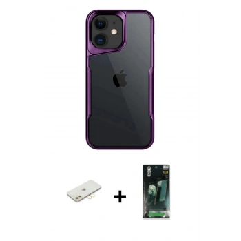 MARSİLYAN™- iPhone 11 Kılıf Akış Çizgi Koleksiyonu - Şeffaf 360 Full Body Arka Koruyucu + Renkli Kamera Lens Koruma Cam - SI