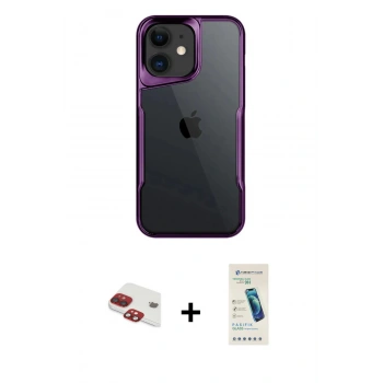 MARSİLYAN™- iPhone 11 Kılıf Akış Çizgi Koleksiyonu - Şeffaf Pasifik Cam Ekran Koruyucu + Pers Alüminyum Kamera Lens - KI