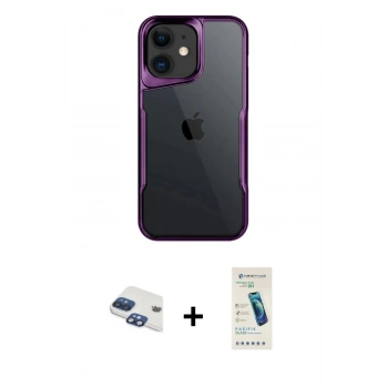 MARSİLYAN™- iPhone 11 Kılıf Akış Çizgi Koleksiyonu - Şeffaf Pasifik Cam Ekran Koruyucu + Pers Alüminyum Kamera Lens - LT