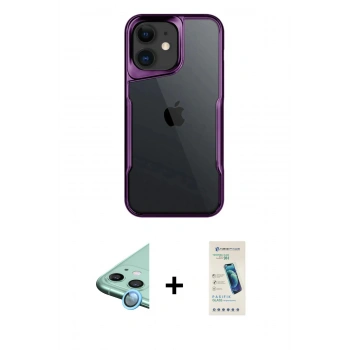 MARSİLYAN™- iPhone 11 Kılıf Akış Çizgi Koleksiyonu - Şeffaf Pasifik Cam Ekran Koruyucu + Raze Metal Kamera Lens - MI