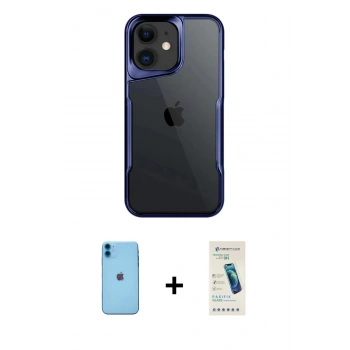 MARSİLYAN™- iPhone 11 Kılıf Akış Çizgi Koleksiyonu - Şeffaf Pasifik Cam Ekran Koruyucu + Neon Fosforlu Kamera Lens - MI