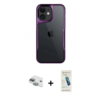 MARSİLYAN™- iPhone 11 Kılıf Akış Çizgi Koleksiyonu - Şeffaf Pasifik Cam Ekran Koruyucu + Pers Alüminyum Kamera Lens - YL