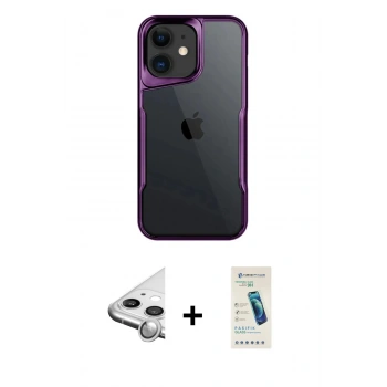MARSİLYAN™- iPhone 11 Kılıf Akış Çizgi Koleksiyonu - Şeffaf Pasifik Cam Ekran Koruyucu + Raze Metal Kamera Lens - GS
