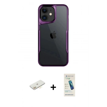MARSİLYAN™- iPhone 11 Kılıf Akış Çizgi Koleksiyonu - Şeffaf Pasifik Cam Ekran Koruyucu + Renkli Kamera Lens Koruma Cam - SI