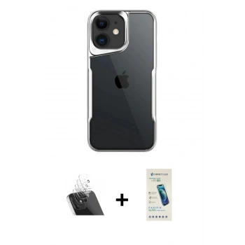MARSİLYAN™- iPhone 11 Kılıf Akış Çizgi Koleksiyonu - Şeffaf Pasifik Cam Ekran Koruyucu + Kamera Lens Koruma Cam - SF