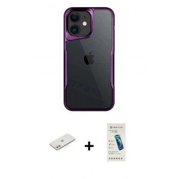 MARSİLYAN™- iPhone 11 Kılıf Akış Çizgi Koleksiyonu - Şeffaf Pasifik Cam Ekran Koruyucu + Renkli Kamera Lens Koruma Cam - TU