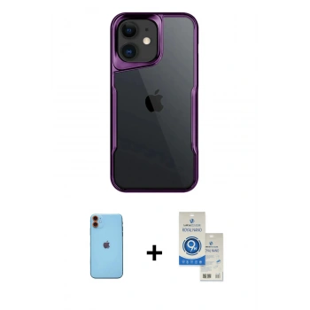 MARSİLYAN™- iPhone 11 Kılıf Akış Çizgi Koleksiyonu - Şeffaf Royal Nano Ekran Koruyucu + Neon Fosforlu Kamera Lens - TU