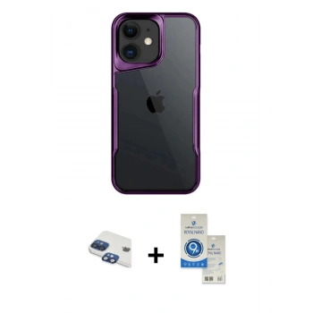 MARSİLYAN™- iPhone 11 Kılıf Akış Çizgi Koleksiyonu - Şeffaf Royal Nano Ekran Koruyucu + Pers Alüminyum Kamera Lens - LT