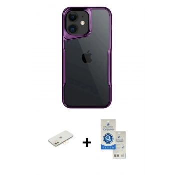 MARSİLYAN™- iPhone 11 Kılıf Akış Çizgi Koleksiyonu - Şeffaf Royal Nano Ekran Koruyucu + Renkli Kamera Lens Koruma Cam - SI