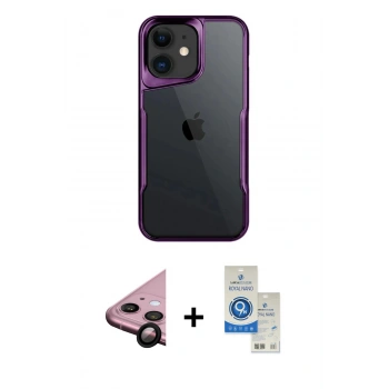 MARSİLYAN™- iPhone 11 Kılıf Akış Çizgi Koleksiyonu - Şeffaf Royal Nano Ekran Koruyucu + Raze Metal Kamera Lens - SH